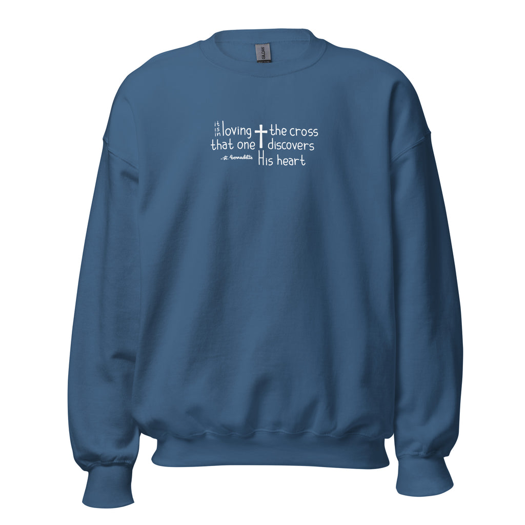 St. Bernadette Soubirous Indigo Blue Catholic Crewneck