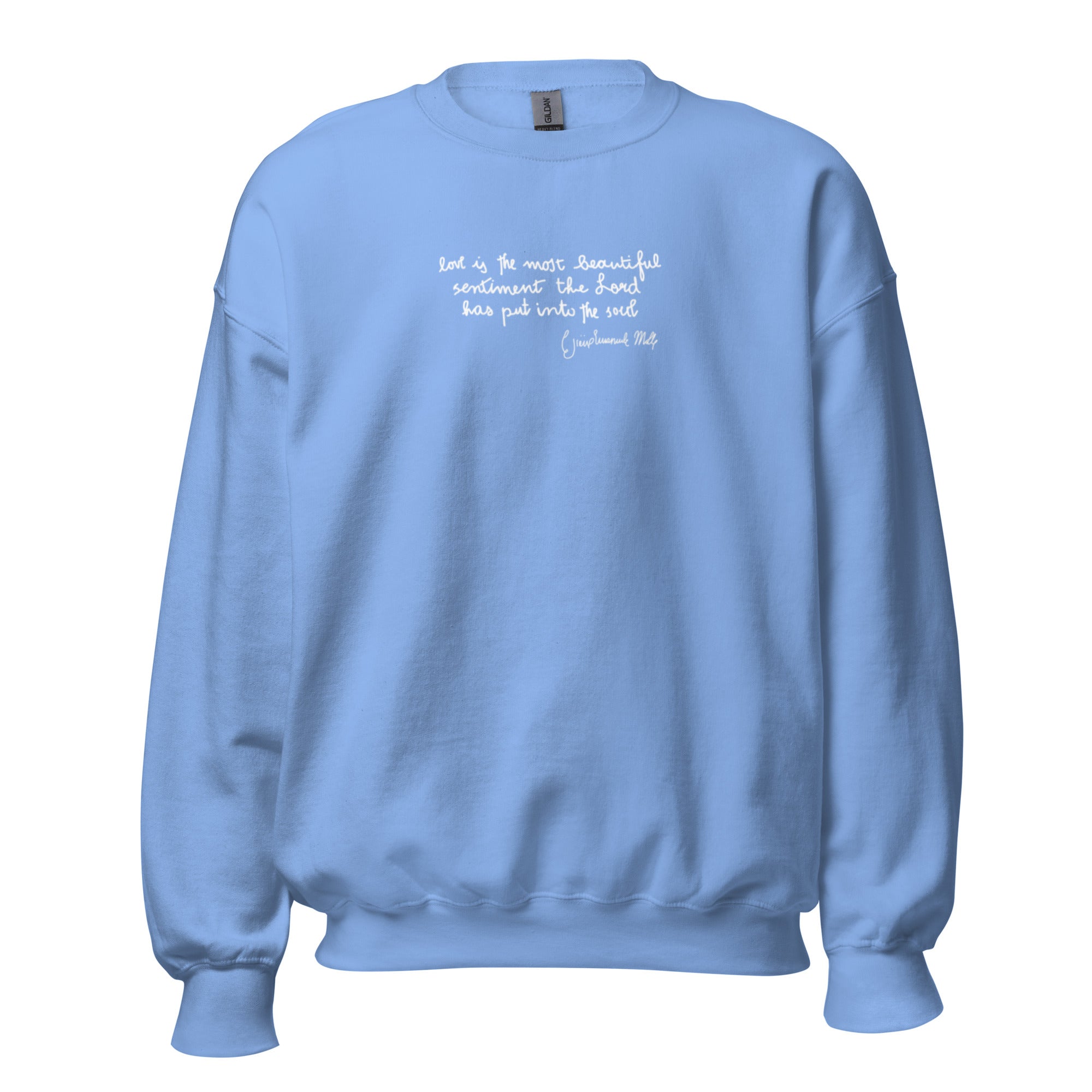 St. Gianna Molla Carolina Blue Catholic Crewneck