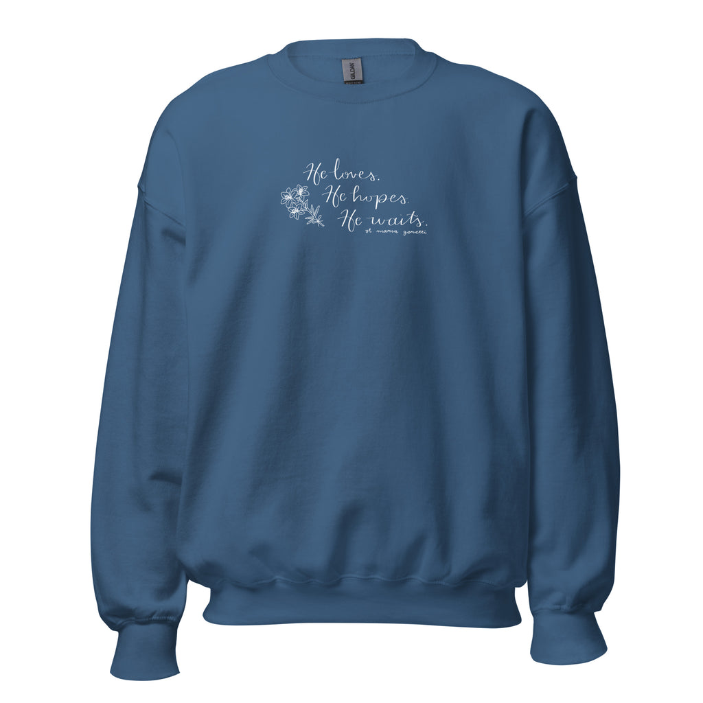 St. Maria Goretti Indigo Blue Catholic Crewneck