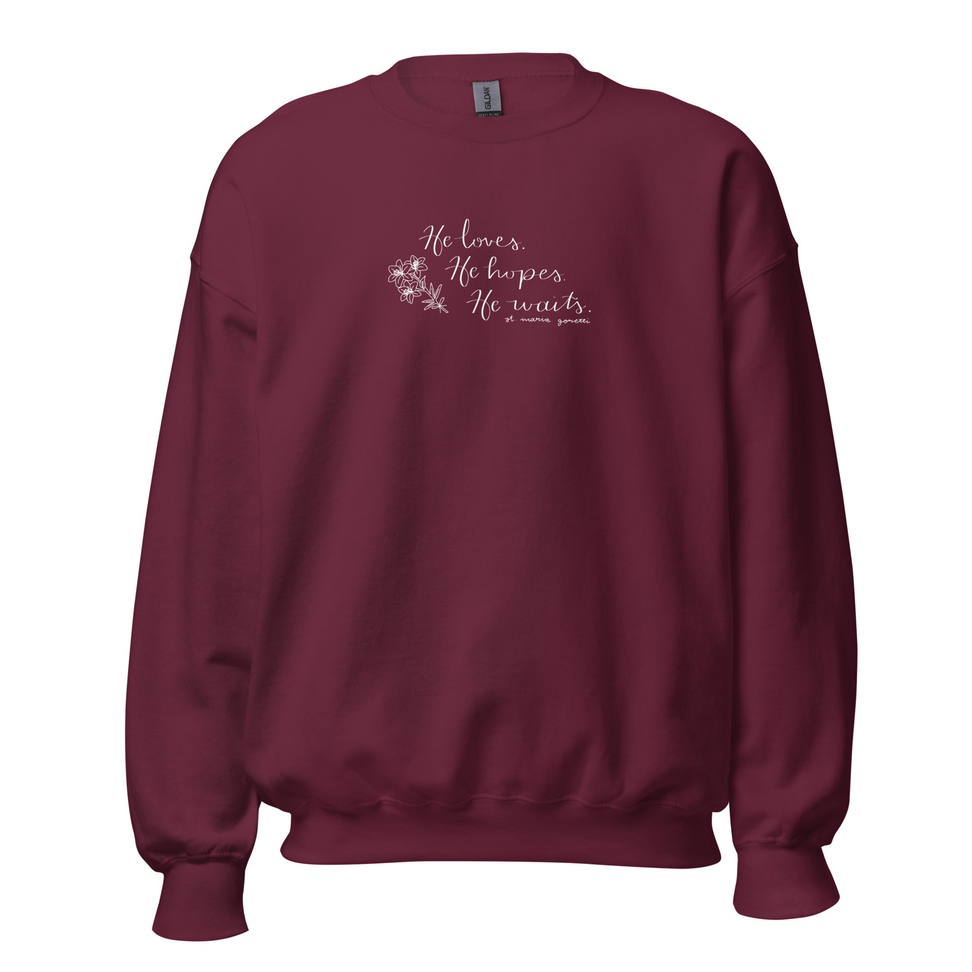 St. Maria Goretti Maroon Catholic Crewneck