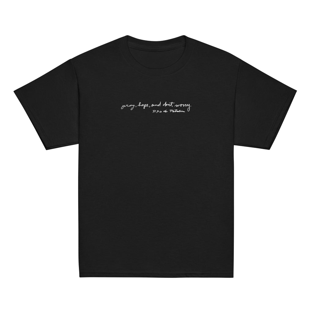 St. Padre Pio Black Catholic Youth T-Shirt