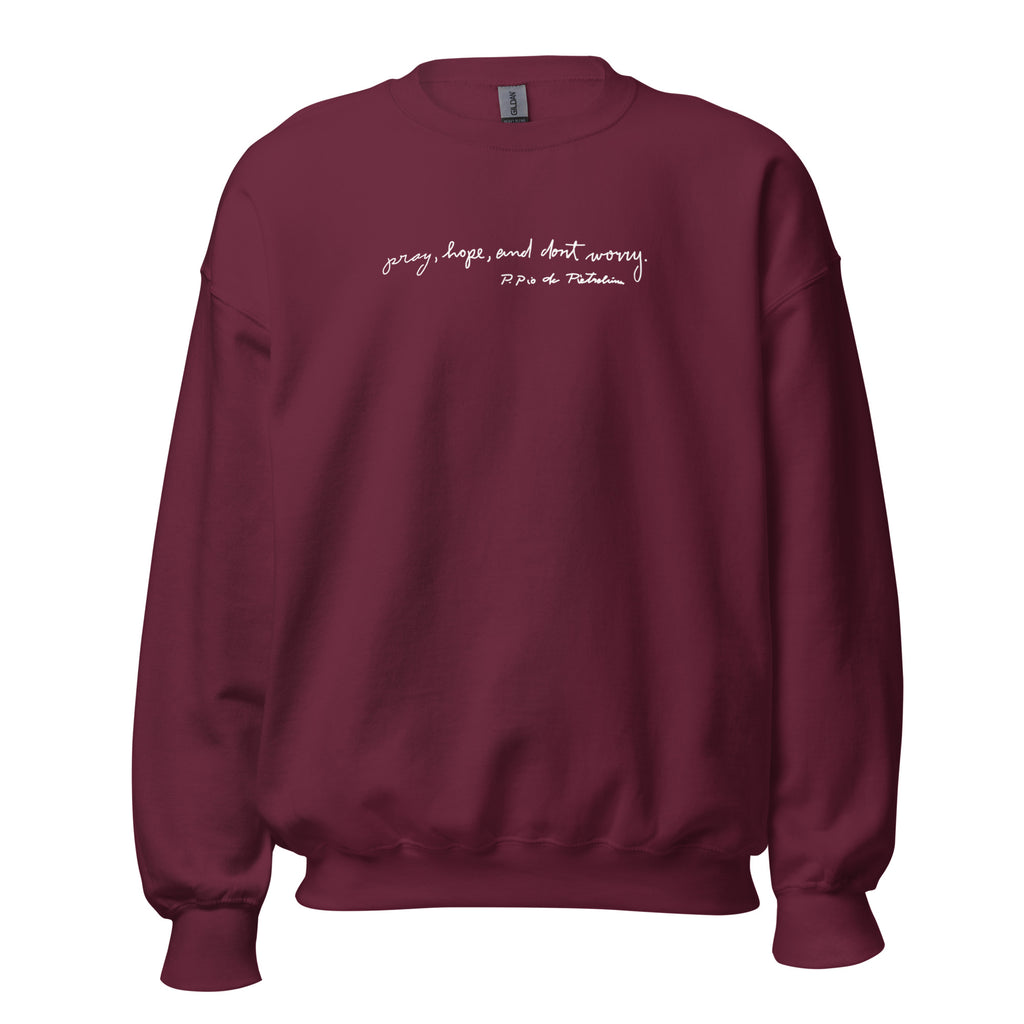 St. Padre Pio Maroon Catholic Crewneck