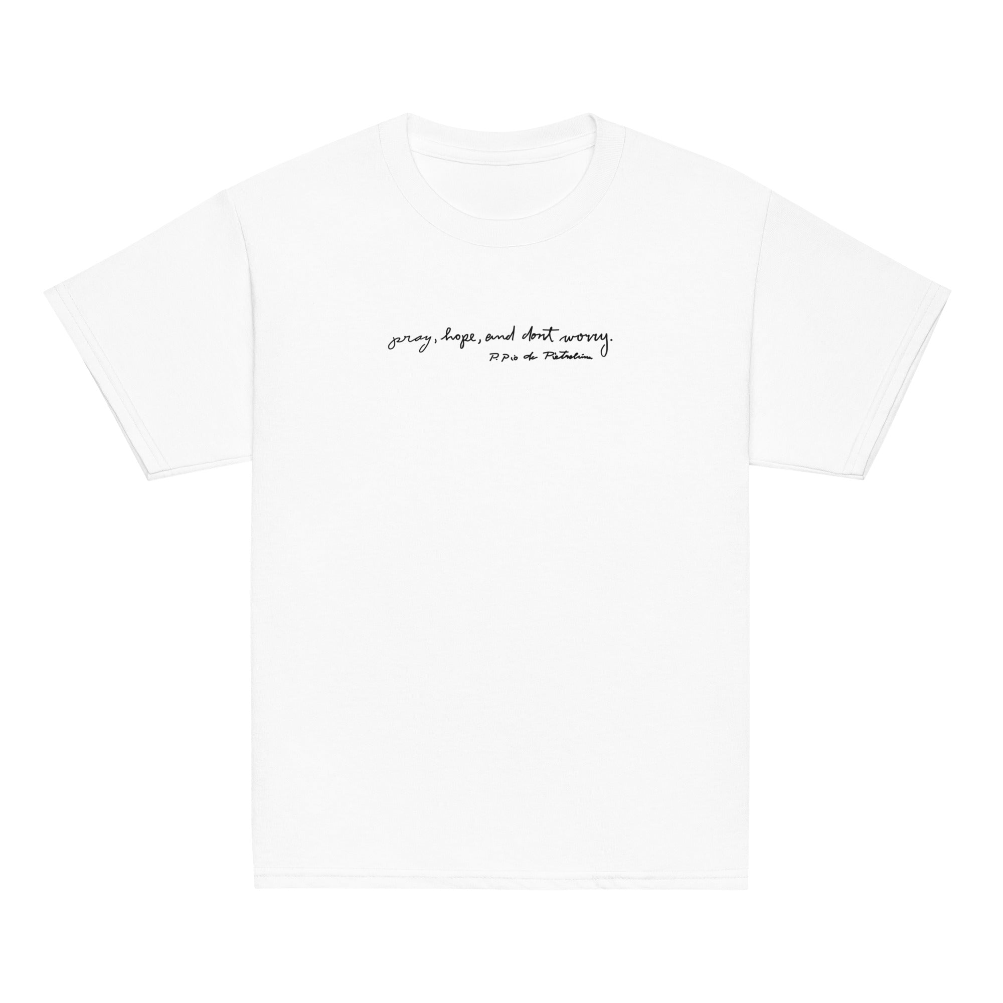 St. Padre Pio White Catholic Youth T-Shirt