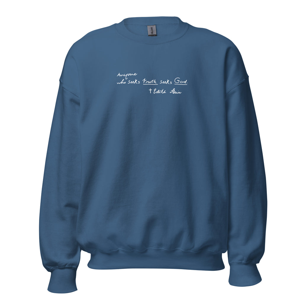 St. Teresa Benedicta of the Cross Catholic Indigo Blue Crewneck